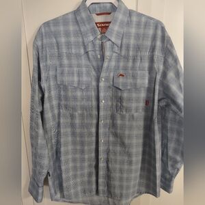 Simms Fishing Shirt With Pearled Snaps, Breathable Liner 3xDry Excellent Cond M
